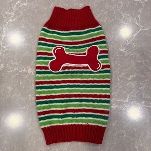 SimplyDog Christmas Dog Sweater Size M Red Green Striped Bone